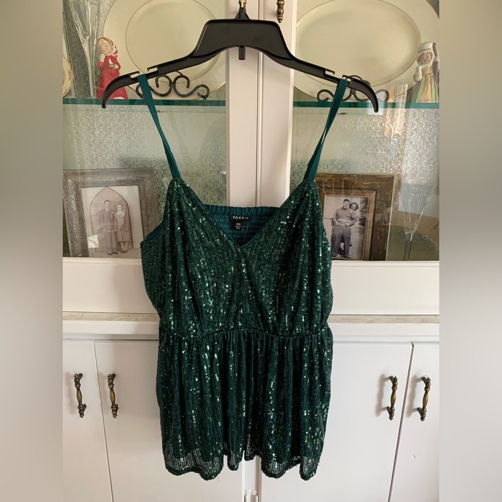 NWT Torrid Hunter Green Sequined Empire Waste Tank Top size 00